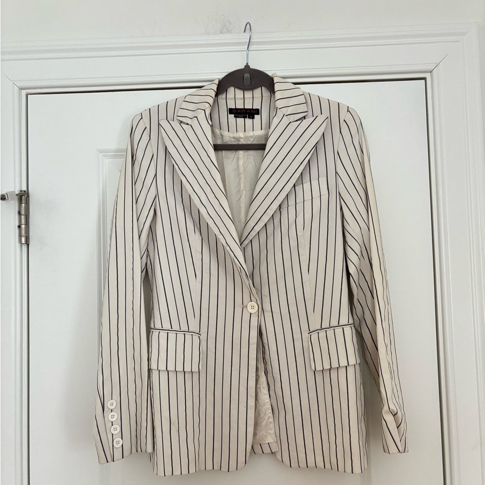 White Pinstripe Blazer Jacket with Notch Lapel - Picture 7 of 8